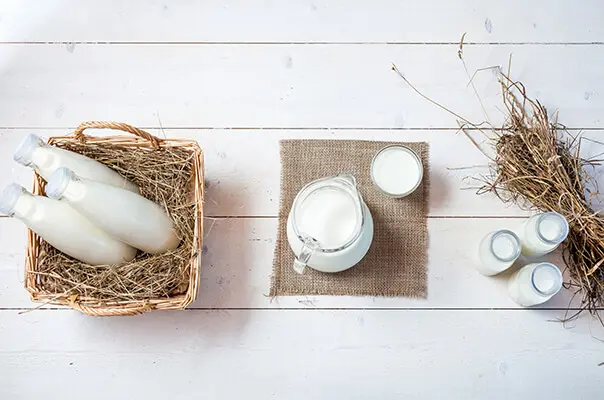 Milchprodukte auf weißem Holz